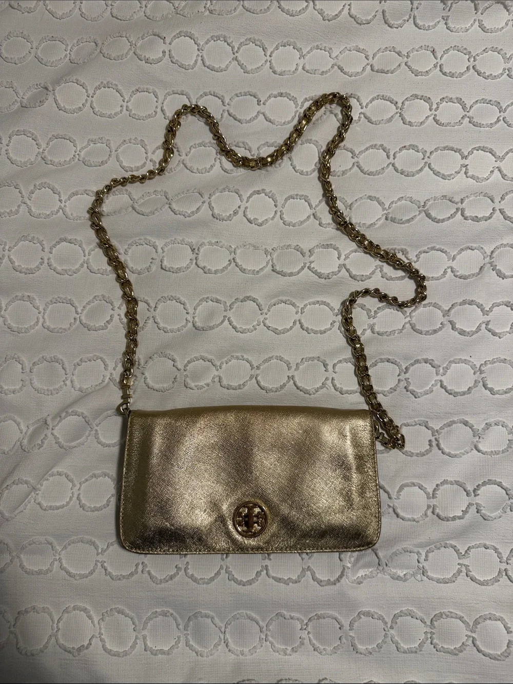 Tory Burch Metallic Gold Leather Chain Crossbody